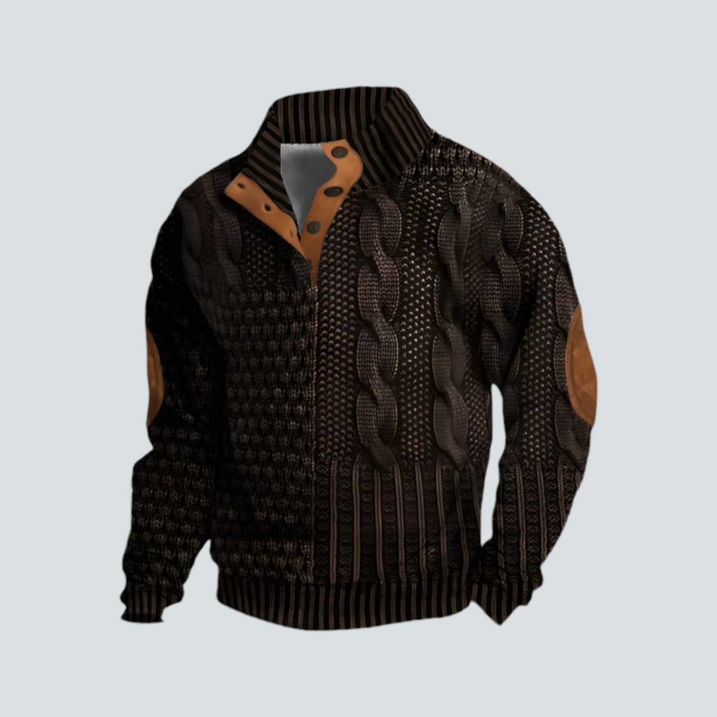 Pullover – warmer Herrenpullover mit lockerer Passform und vierteljährlicher Knopfleiste-Braun-S-Chaps Herrenmode