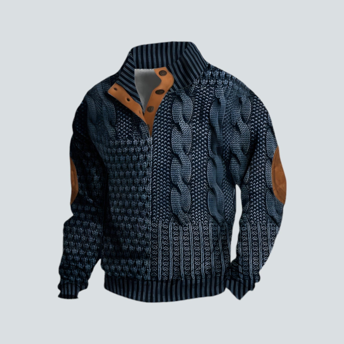 Pullover – warmer Herrenpullover mit lockerer Passform und vierteljährlicher Knopfleiste-Dunkelblau-S-Chaps Herrenmode