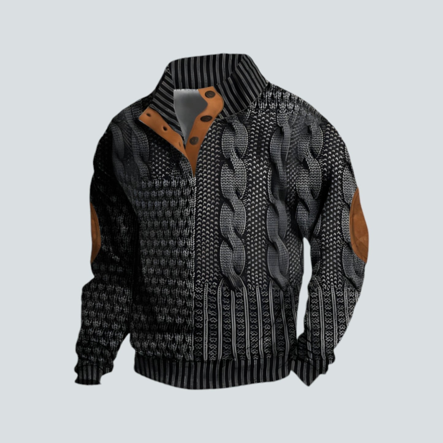 Pullover – warmer Herrenpullover mit lockerer Passform und vierteljährlicher Knopfleiste-Dunkelgrau-S-Chaps Herrenmode