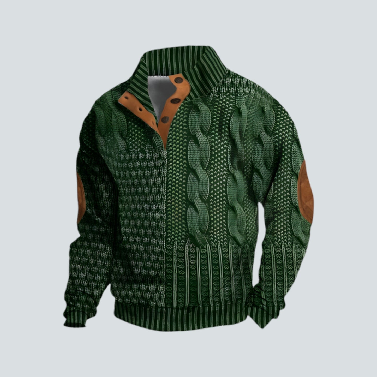 Pullover – warmer Herrenpullover mit lockerer Passform und vierteljährlicher Knopfleiste-Grün-S-Chaps Herrenmode