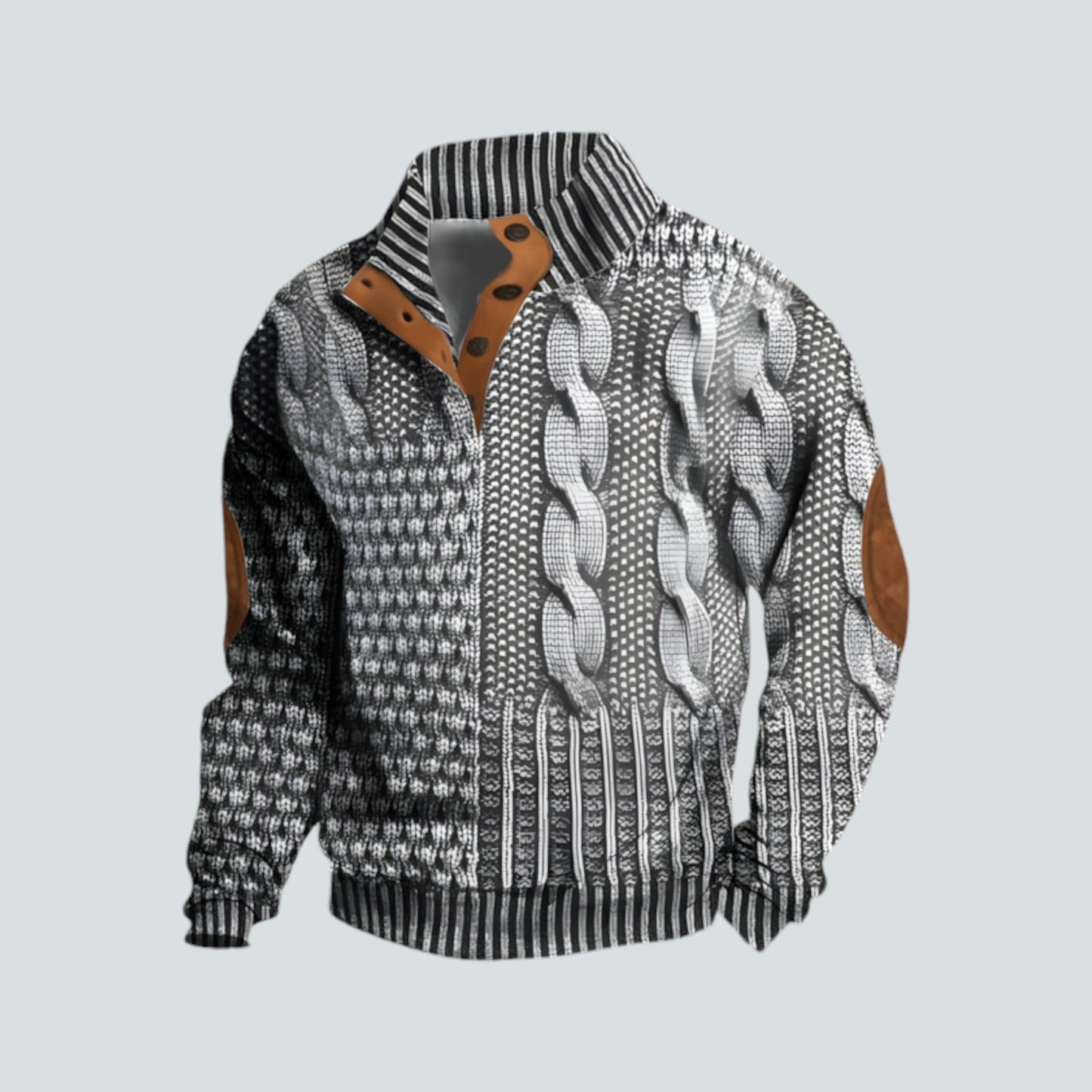 Pullover – warmer Herrenpullover mit lockerer Passform und vierteljährlicher Knopfleiste-Hellgrau-S-Chaps Herrenmode