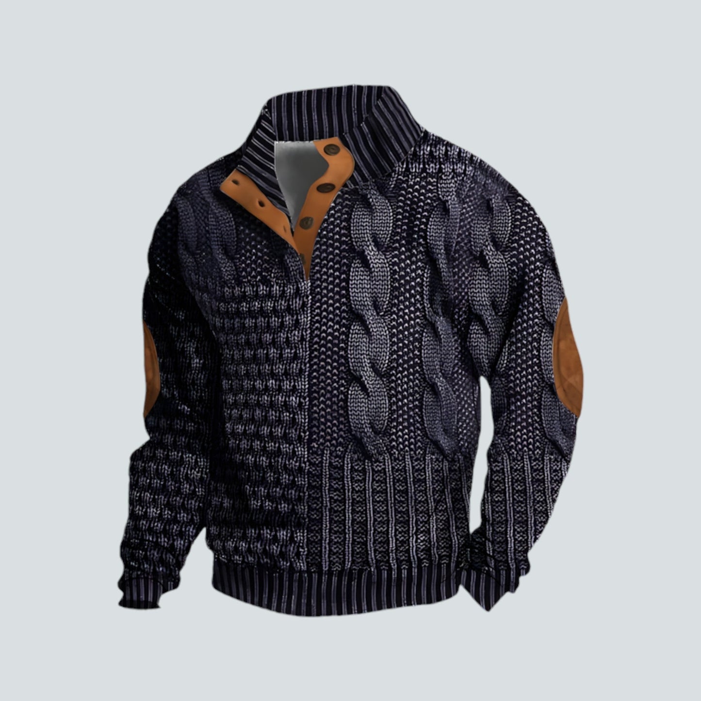 Pullover – warmer Herrenpullover mit lockerer Passform und vierteljährlicher Knopfleiste-Lila-S-Chaps Herrenmode