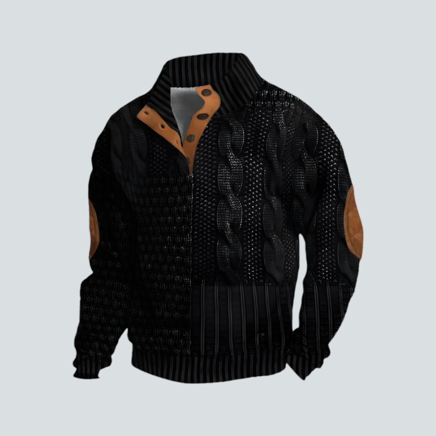 Pullover – warmer Herrenpullover mit lockerer Passform und vierteljährlicher Knopfleiste-Schwarz-S-Chaps Herrenmode