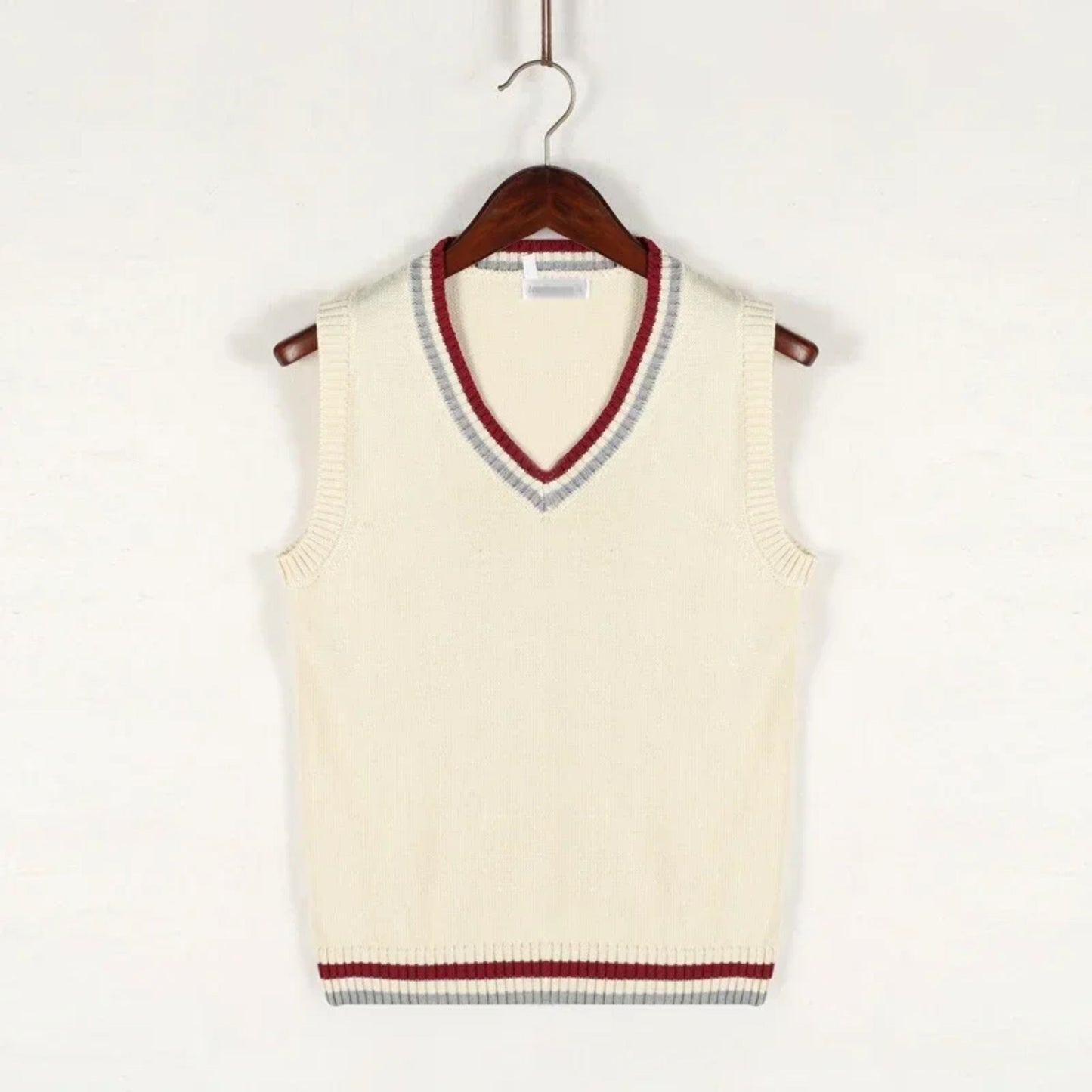 Pulloverweste - Herren ärmellose V-Ausschnitt Pullover Strickweste-Beige-S-Chaps Herrenmode