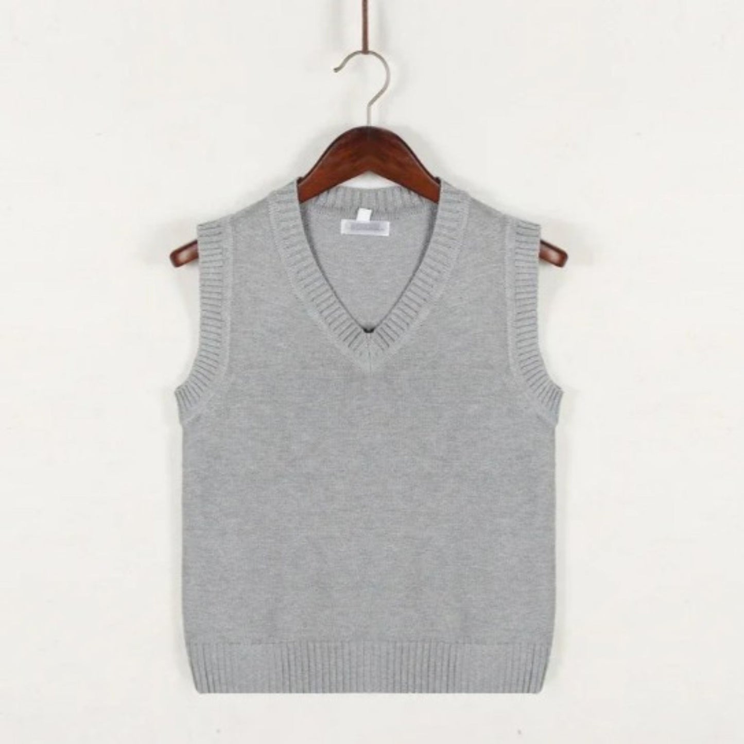 Pulloverweste - Herren ärmellose V-Ausschnitt Pullover Strickweste-Grau-S-Chaps Herrenmode