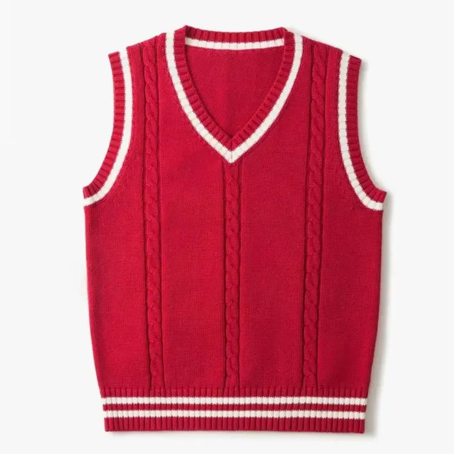 Pulloverweste - Herren ärmellose V-Ausschnitt Pullover Strickweste-Rot-S-Chaps Herrenmode