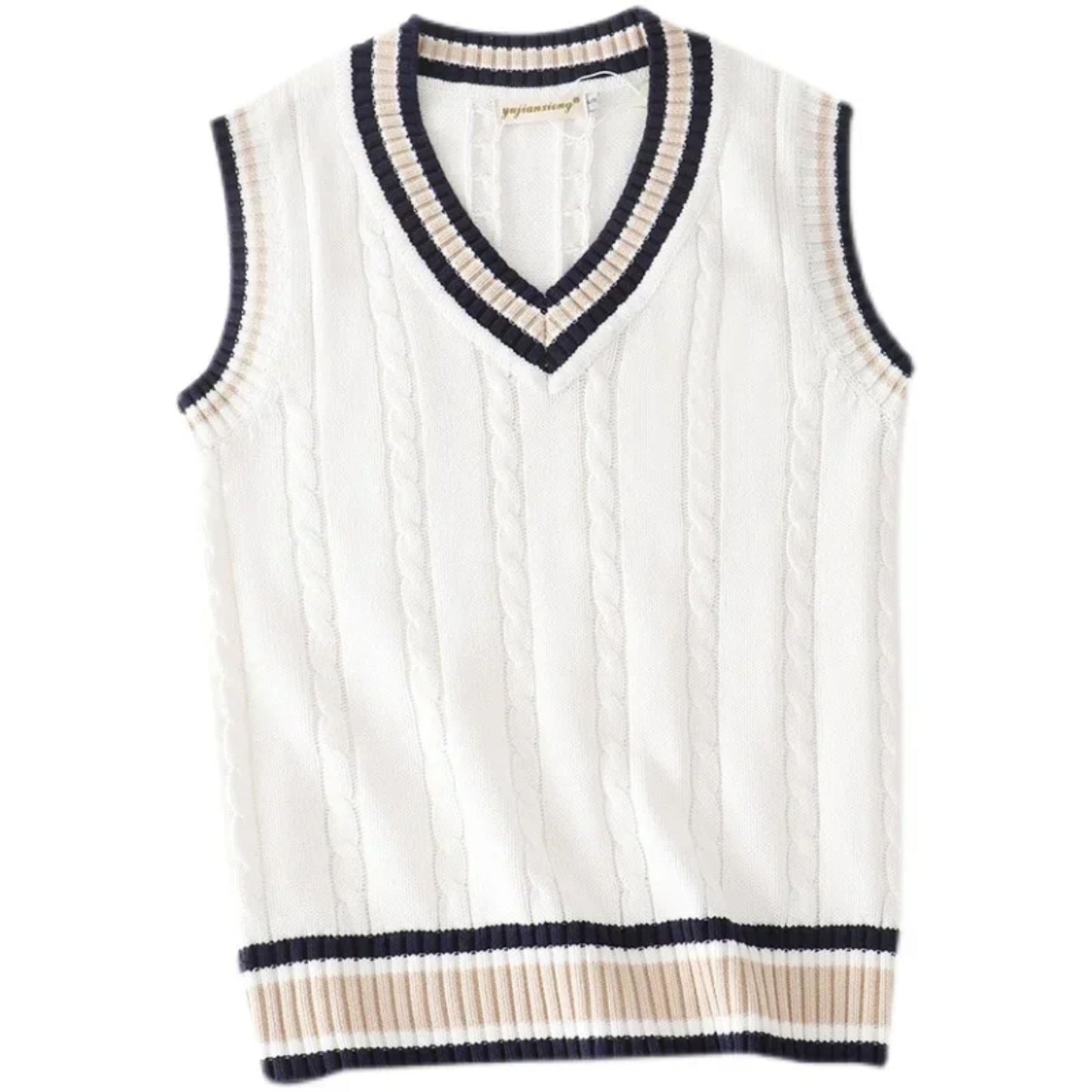 Pulloverweste - Herren ärmellose V-Ausschnitt Pullover Strickweste-Weiß-S-Chaps Herrenmode