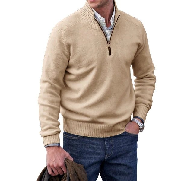 Quarter Zip Jumper | Warm | Mit Reißverschluss | Teddy-Hoodie | Fleecejacke für Männer-Beige-S-Chaps Herrenmode
