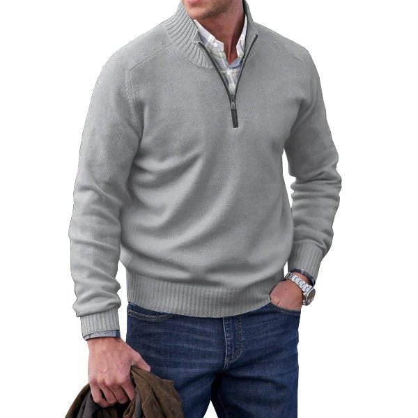 Quarter Zip Jumper | Warm | Mit Reißverschluss | Teddy-Hoodie | Fleecejacke für Männer-Hellgrau-S-Chaps Herrenmode