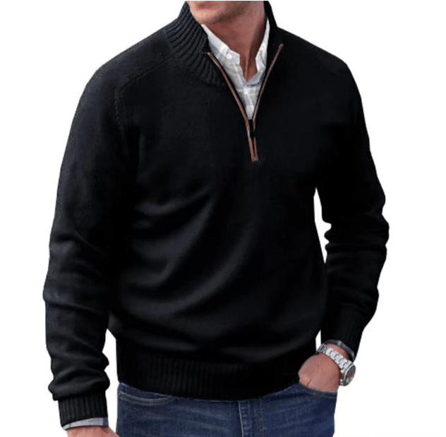 Quarter Zip Jumper | Warm | Mit Reißverschluss | Teddy-Hoodie | Fleecejacke für Männer-Schwarz-S-Chaps Herrenmode