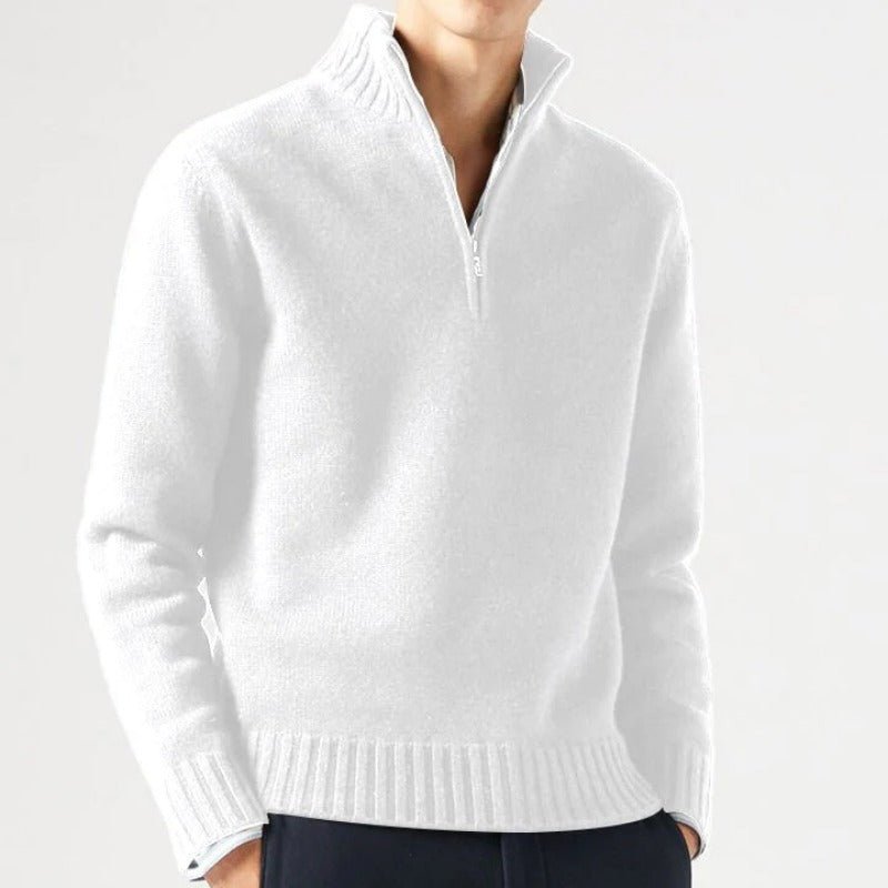 Quarter Zip Jumper | Warm | Mit Reißverschluss | Teddy-Hoodie | Fleecejacke für Männer-Weiß-S-Chaps Herrenmode