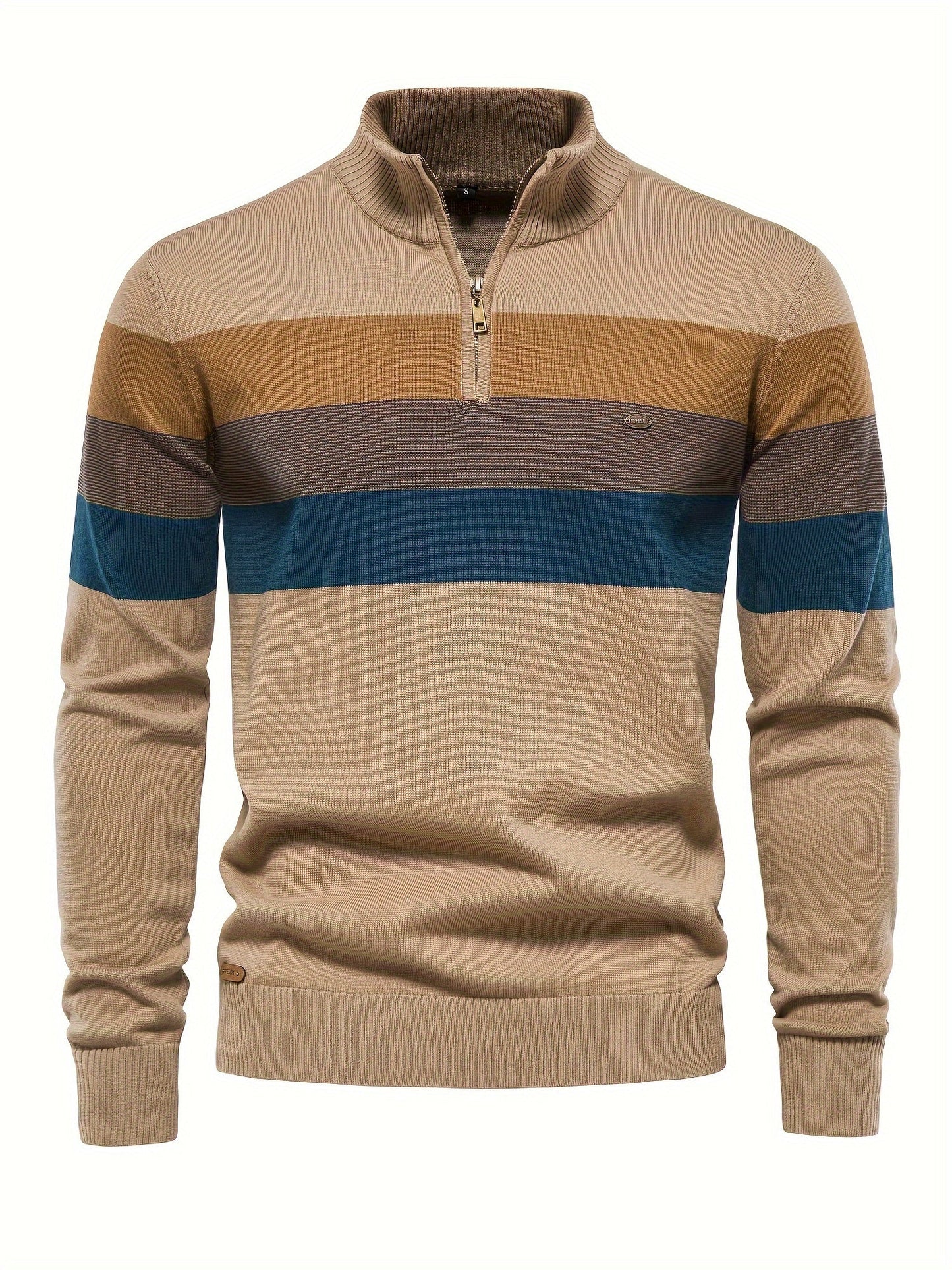 Quarter Zip Pullover - Pullover mit halbem Reißverschluss für Männer - Strickpullover-Khaki-S-Chaps Herrenmode