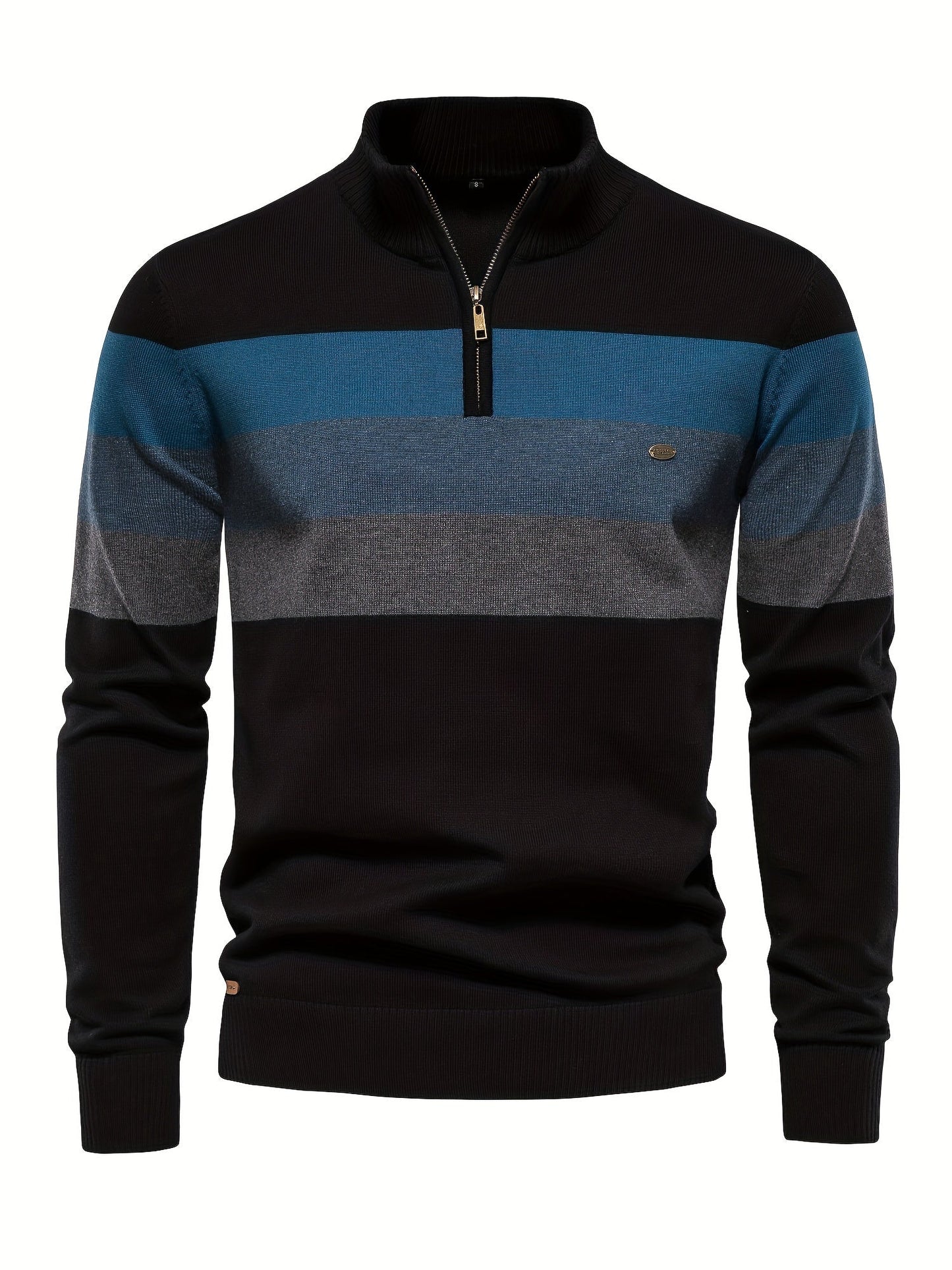 Quarter Zip Pullover - Pullover mit halbem Reißverschluss für Männer - Strickpullover-Schwarz-S-Chaps Herrenmode