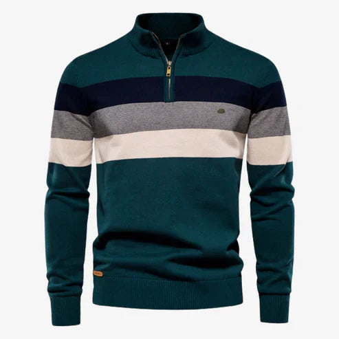 Quarter Zip Pullover - Stehkragen - Langarm - Strickpullover - Herrenpullover-Grün-S-Chaps Herrenmode