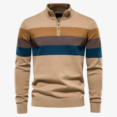 Quarter Zip Pullover - Stehkragen - Langarm - Strickpullover - Herrenpullover-Khaki-S-Chaps Herrenmode