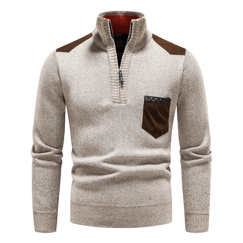 Quarter Zip Pullover - Warm - Langarm - Strickpullover - Herren Half Zip Pullover-Beige-S-Chaps Herrenmode