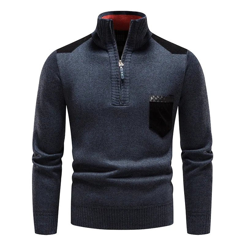 Quarter Zip Pullover - Warm - Langarm - Strickpullover - Herren Half Zip Pullover-Blau-S-Chaps Herrenmode