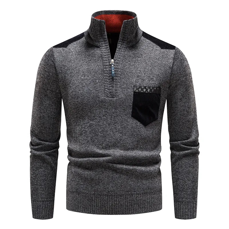 Quarter Zip Pullover - Warm - Langarm - Strickpullover - Herren Half Zip Pullover-Grau-S-Chaps Herrenmode