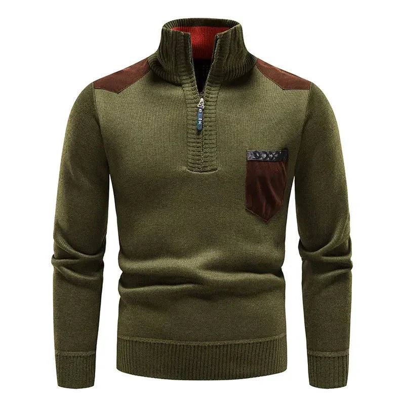 Quarter Zip Pullover - Warm - Langarm - Strickpullover - Herren Half Zip Pullover-Grün-S-Chaps Herrenmode