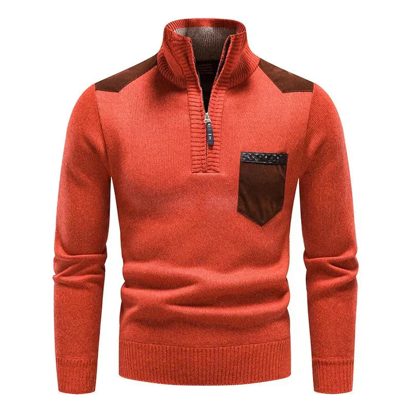 Quarter Zip Pullover - Warm - Langarm - Strickpullover - Herren Half Zip Pullover-Orange-S-Chaps Herrenmode