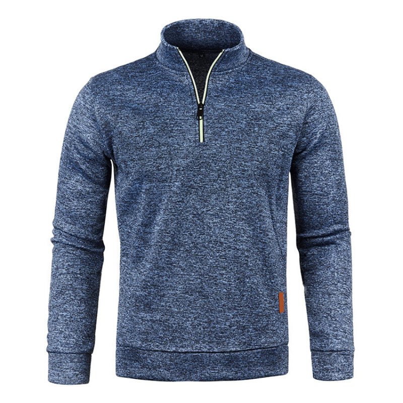 Quarter Zip Sweatshirt | Langarm | Hoher Kragen | Pullover mit halbem Reißverschluss | Quarter Zip Sweatshirts für Männer-Blau-S-Chaps Herrenmode