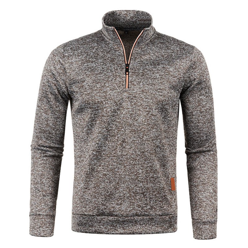 Quarter Zip Sweatshirt | Langarm | Hoher Kragen | Pullover mit halbem Reißverschluss | Quarter Zip Sweatshirts für Männer-Grau braun-S-Chaps Herrenmode