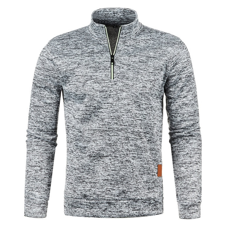 Quarter Zip Sweatshirt | Langarm | Hoher Kragen | Pullover mit halbem Reißverschluss | Quarter Zip Sweatshirts für Männer-Hellgrau-S-Chaps Herrenmode