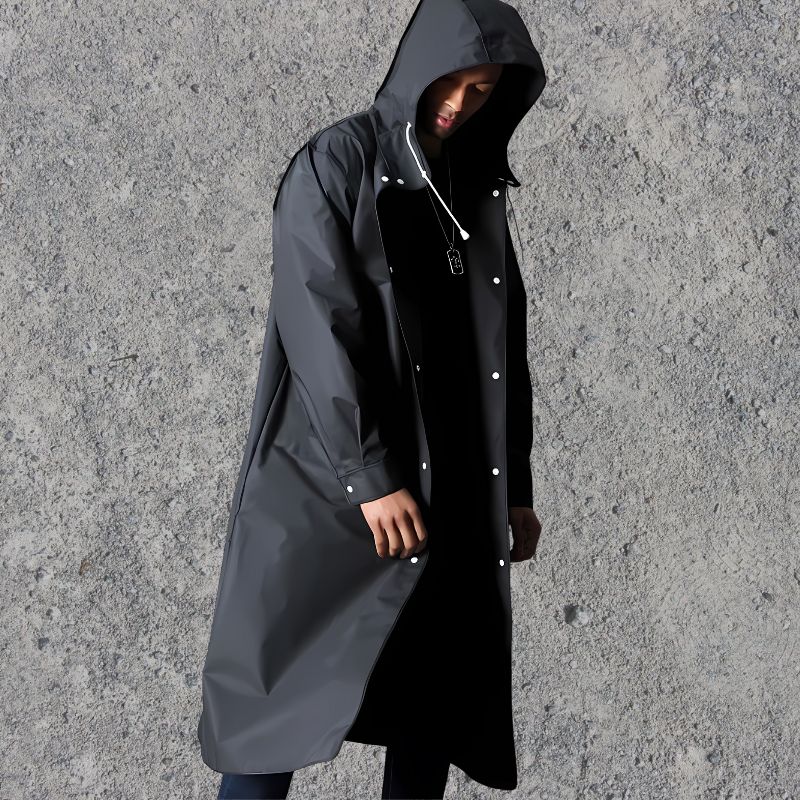 Regenmantel für Herren | Mit Kapuze | Zum Zuknöpfen | Langer Regenmantel | Wasserdichter Mantel-Chaps Herrenmode
