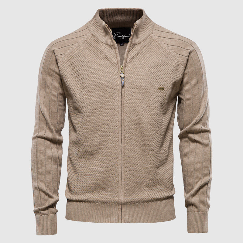 Reißverschluss-Pullover | Durchgehender Reißverschluss | Gestrickt | Strickjacke mit Reißverschluss | Herren-Strickjacke-Beige-M-Chaps Herrenmode