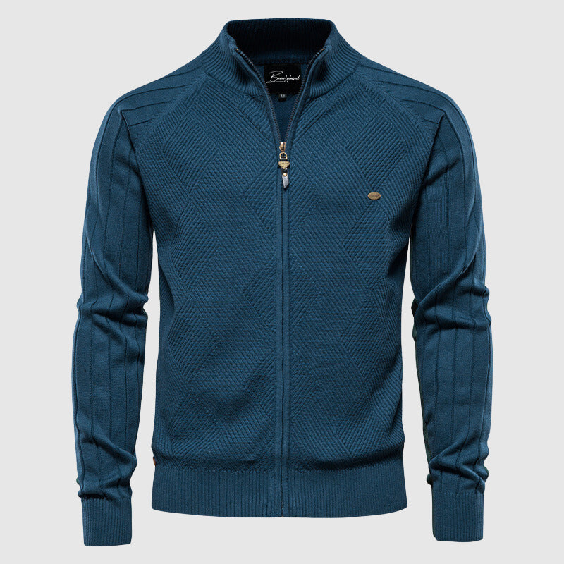 Reißverschluss-Pullover | Durchgehender Reißverschluss | Gestrickt | Strickjacke mit Reißverschluss | Herren-Strickjacke-Blau-M-Chaps Herrenmode