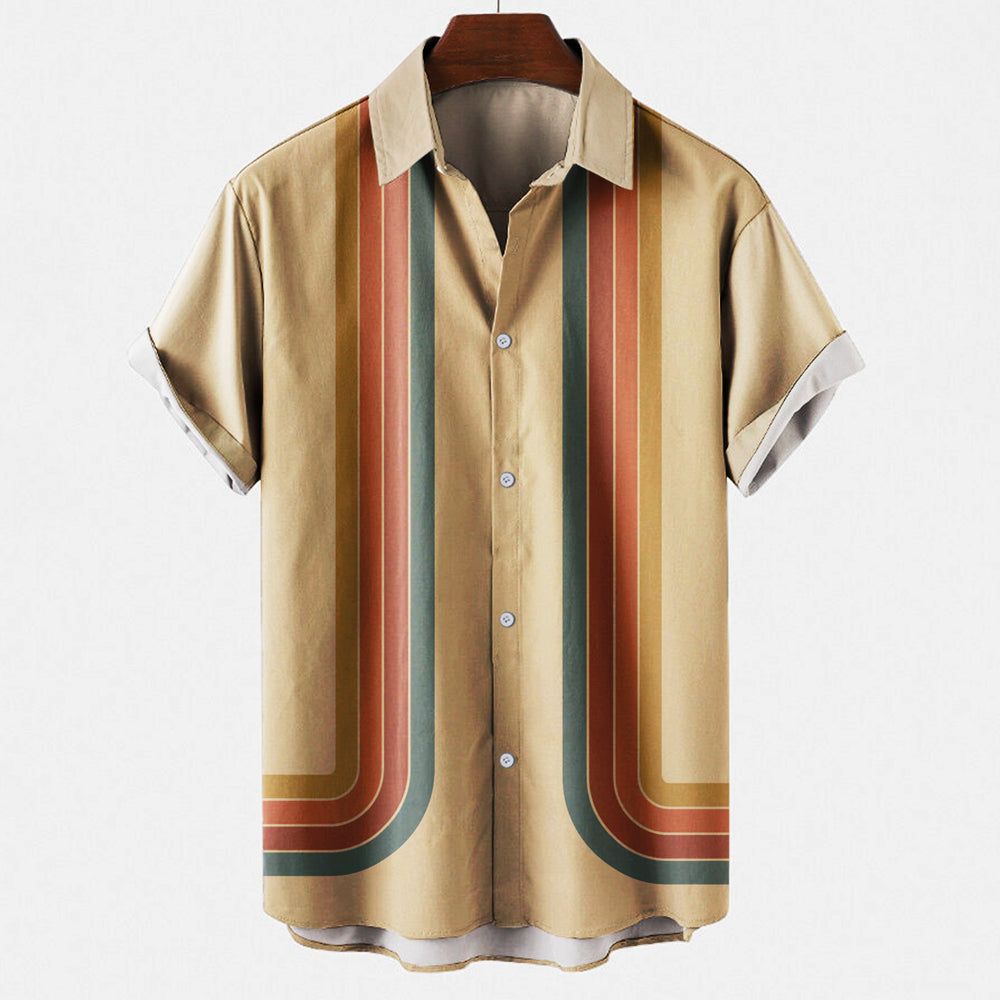 Retro-Hemd | Mit Kragen | Mit Knöpfen | Kurzarmhemd | Sommerhemd für Männer-Braun-S-Chaps Herrenmode