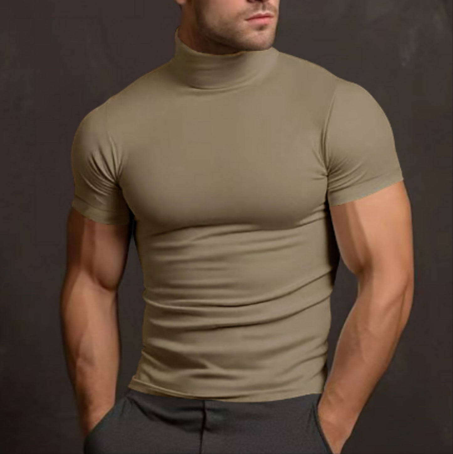 Rollkragen-T-Shirt – Herren-Pullover mit hohem Kragen, schmaler Passform und kurzen Ärmeln-Kaffee-S-Chaps Herrenmode