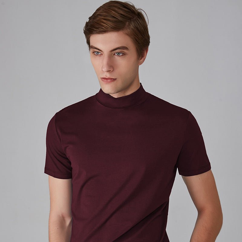 Rollkragen-T-Shirt – Kurzarm – Einfarbig – T-Shirts mit hohem Kragen – Herrenbekleidung-Rot-S-Chaps Herrenmode