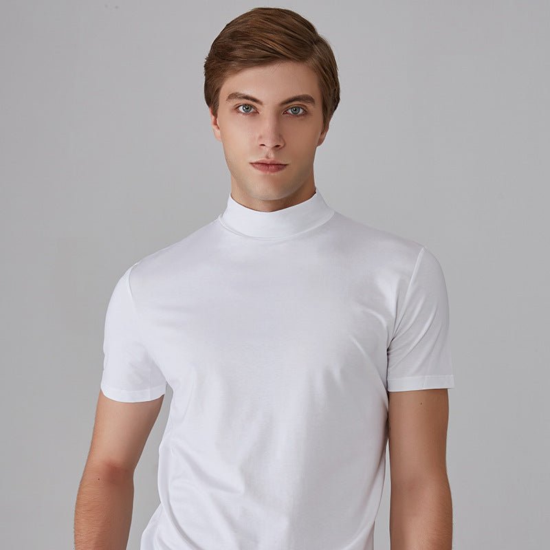 Rollkragen-T-Shirt – Kurzarm – Einfarbig – T-Shirts mit hohem Kragen – Herrenbekleidung-Weiß-S-Chaps Herrenmode