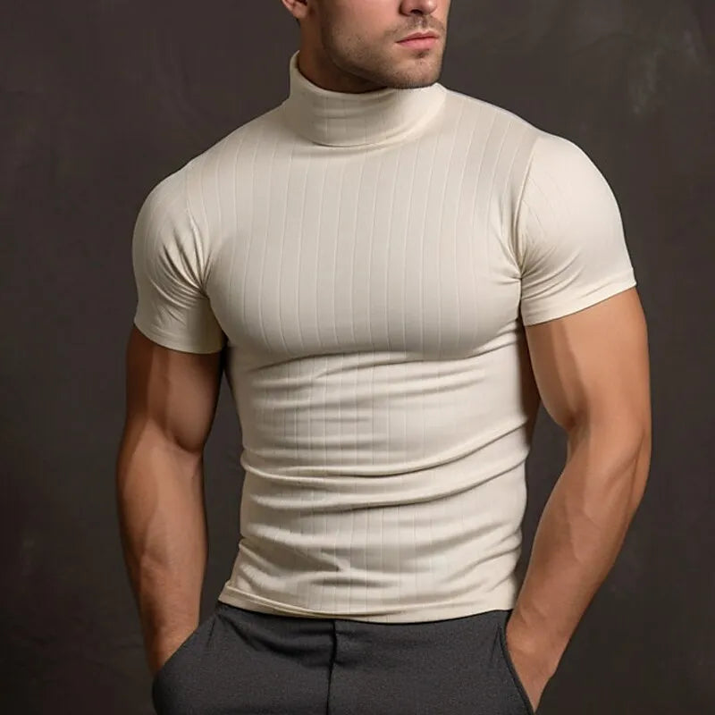 Rollkragen-T-Shirt – Slim-Fit-Kurzarm-Pullover mit hohem Kragen für Herren-Aprikose-S-Chaps Herrenmode
