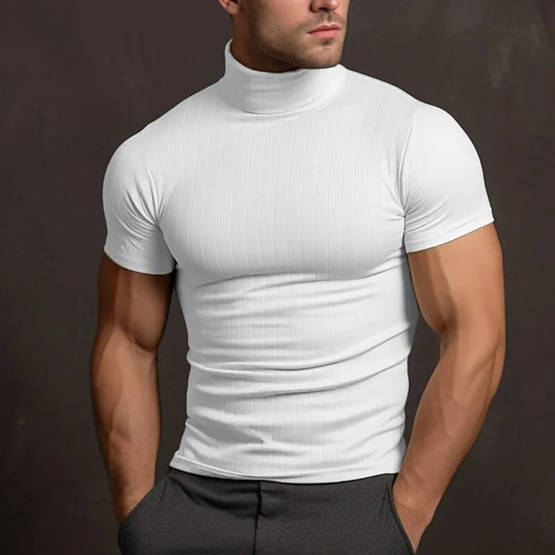 Rollkragen-T-Shirt – Slim-Fit-Kurzarm-Pullover mit hohem Kragen für Herren-Weiß-S-Chaps Herrenmode