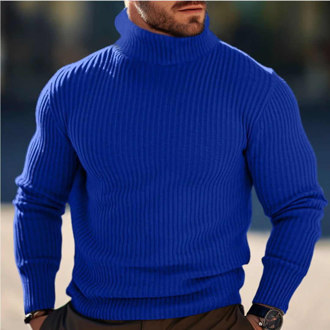 Rollkragenpullover - Langarm - Rollkragen - Strickpullover - Pullover für Männer-Blau-S-Chaps Herrenmode