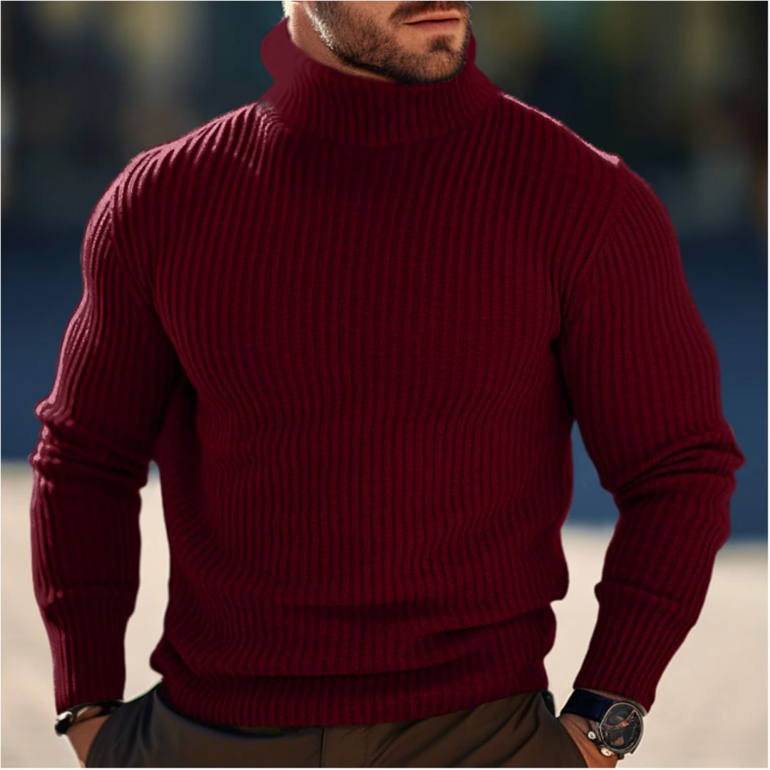 Rollkragenpullover - Langarm - Rollkragen - Strickpullover - Pullover für Männer-Burgundisch-S-Chaps Herrenmode