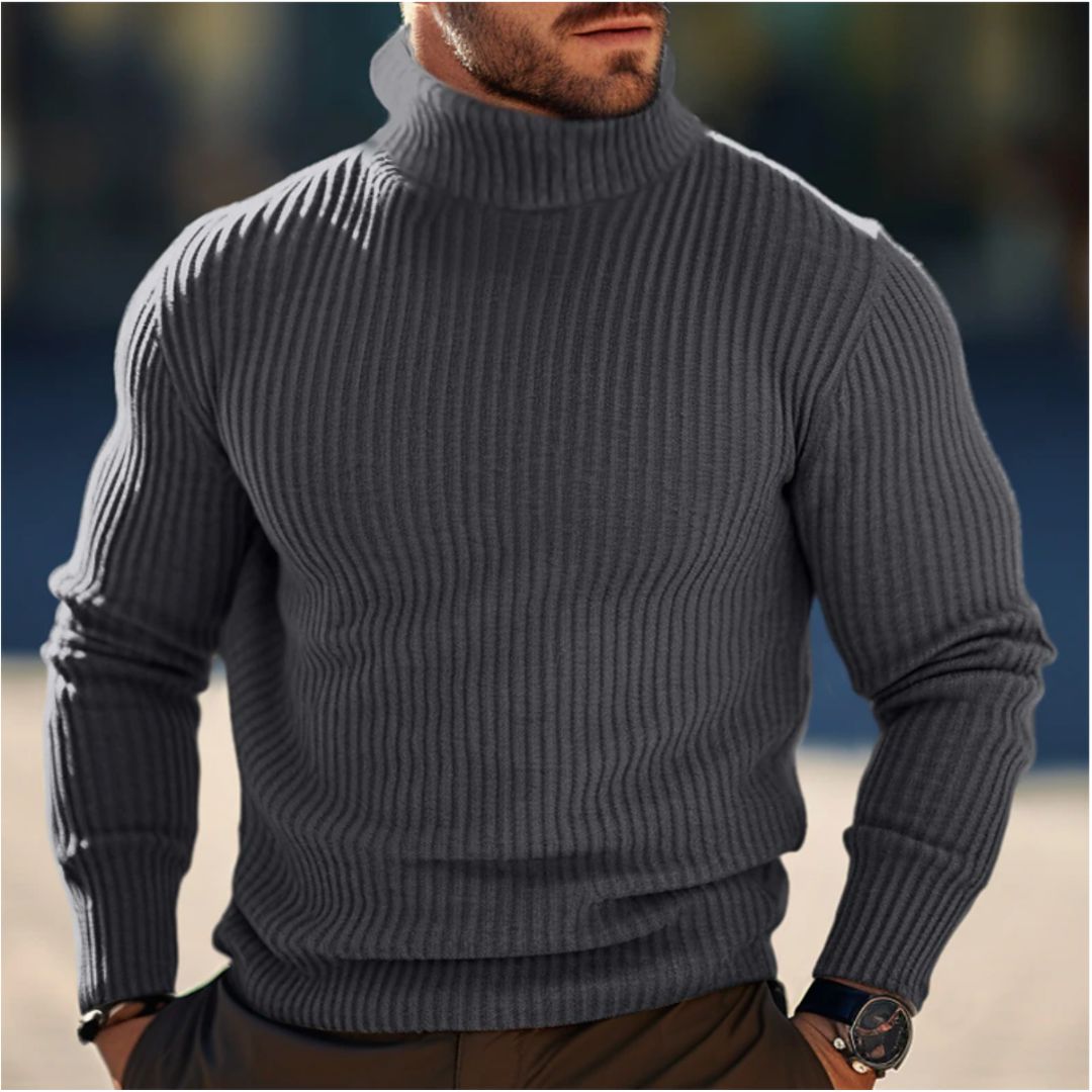 Rollkragenpullover - Langarm - Rollkragen - Strickpullover - Pullover für Männer-Grau-S-Chaps Herrenmode