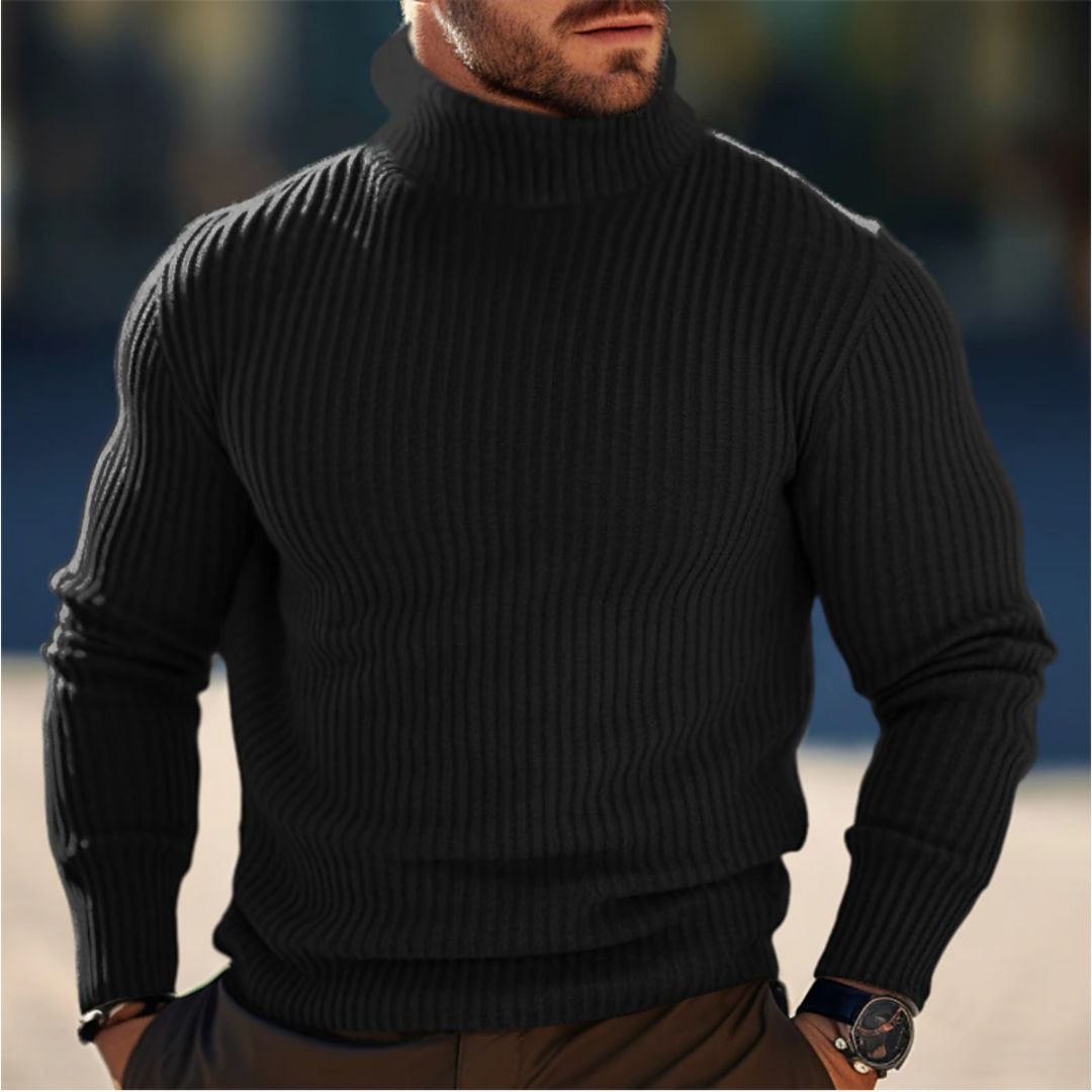 Rollkragenpullover - Langarm - Rollkragen - Strickpullover - Pullover für Männer-Schwarz-S-Chaps Herrenmode
