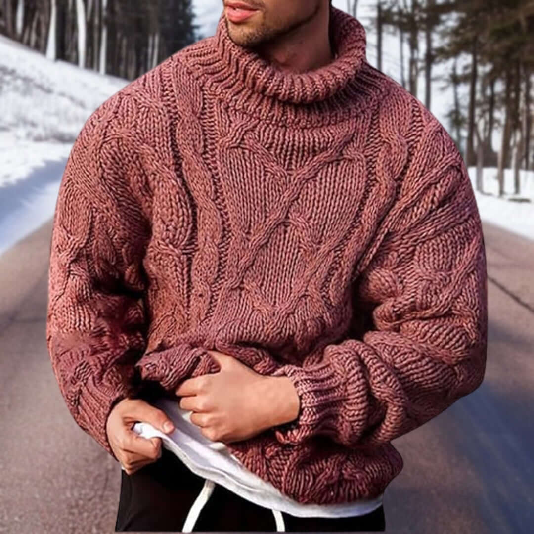 Rollkragenpullover – Rollkragenpullover – Chunky – Strickpullover – Herrenstrickwaren-Rot-S-Chaps Herrenmode