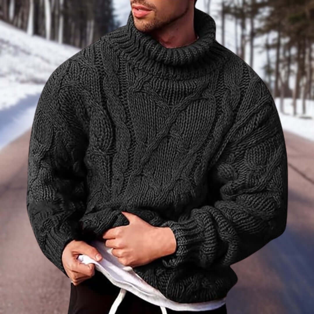 Rollkragenpullover – Rollkragenpullover – Chunky – Strickpullover – Herrenstrickwaren-Schwarz-S-Chaps Herrenmode