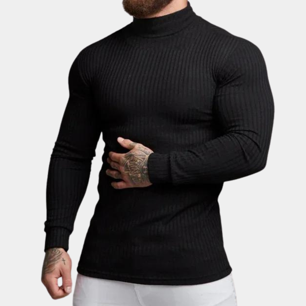 Rollkragenpullover - Slim Fit Langarm-Rollkragenpullover für Männer-Schwarz-S-Chaps Herrenmode