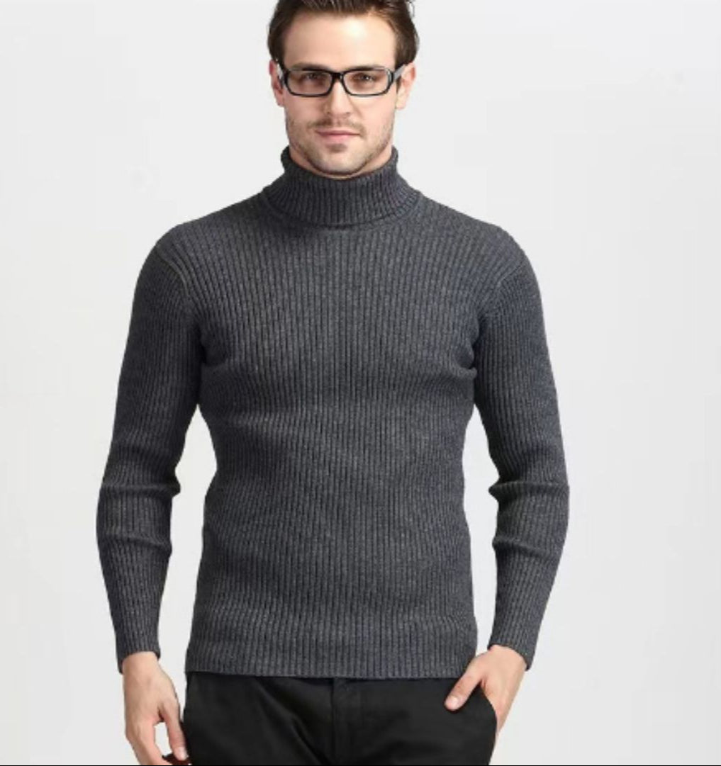 Rollkragenpullover – Slim Fit Strickpullover mit Rollkragen für Herren-Dunkelgrau-M-Chaps Herrenmode