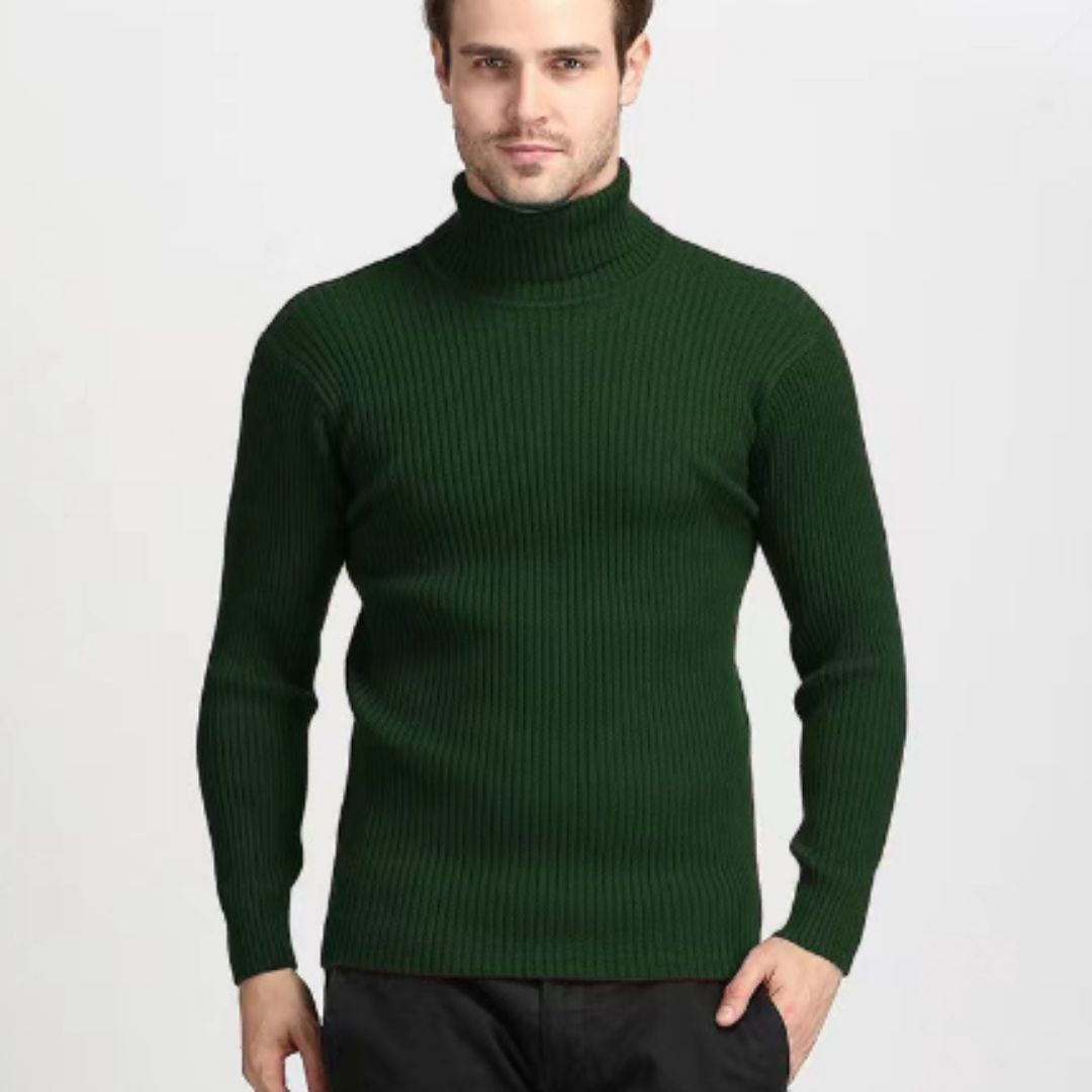 Rollkragenpullover – Slim Fit Strickpullover mit Rollkragen für Herren-Dunkelgrün-M-Chaps Herrenmode