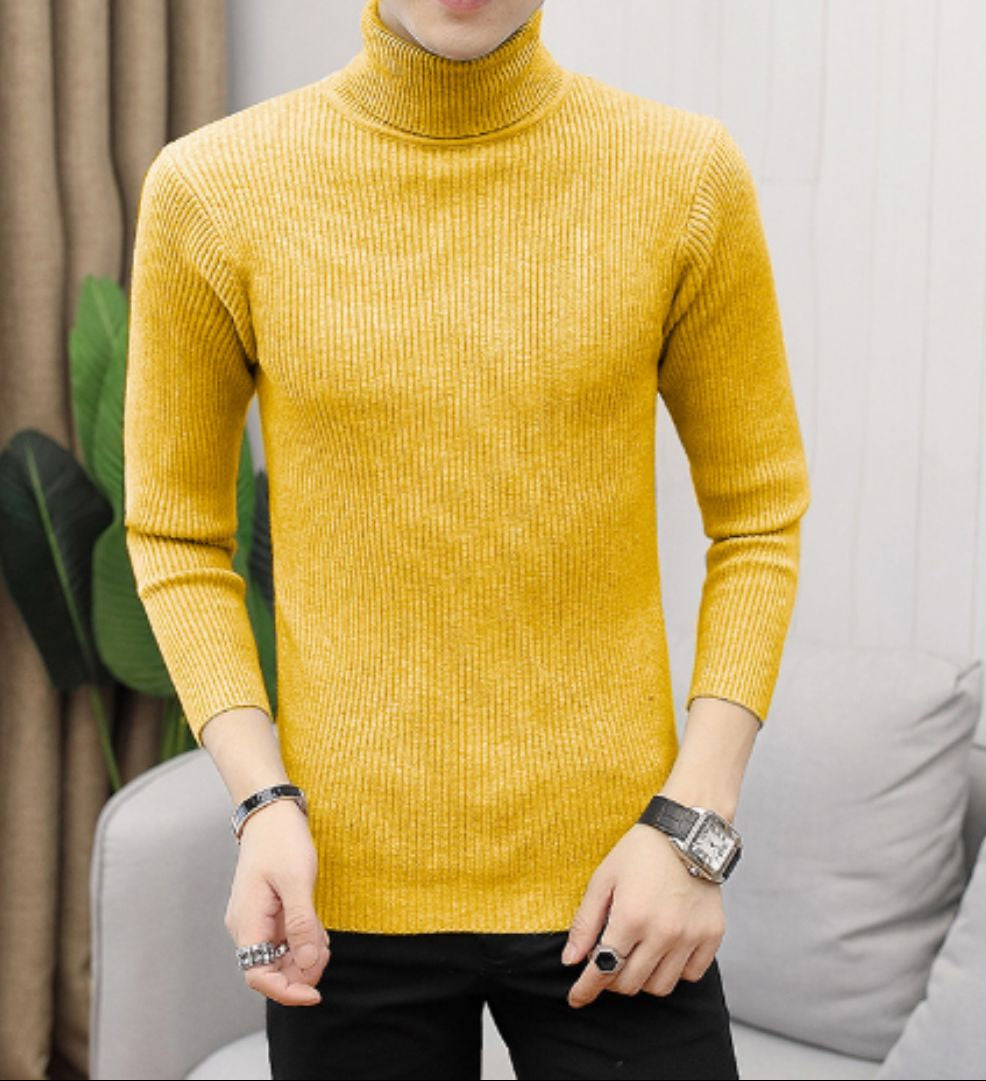 Rollkragenpullover – Slim Fit Strickpullover mit Rollkragen für Herren-Gelb-M-Chaps Herrenmode