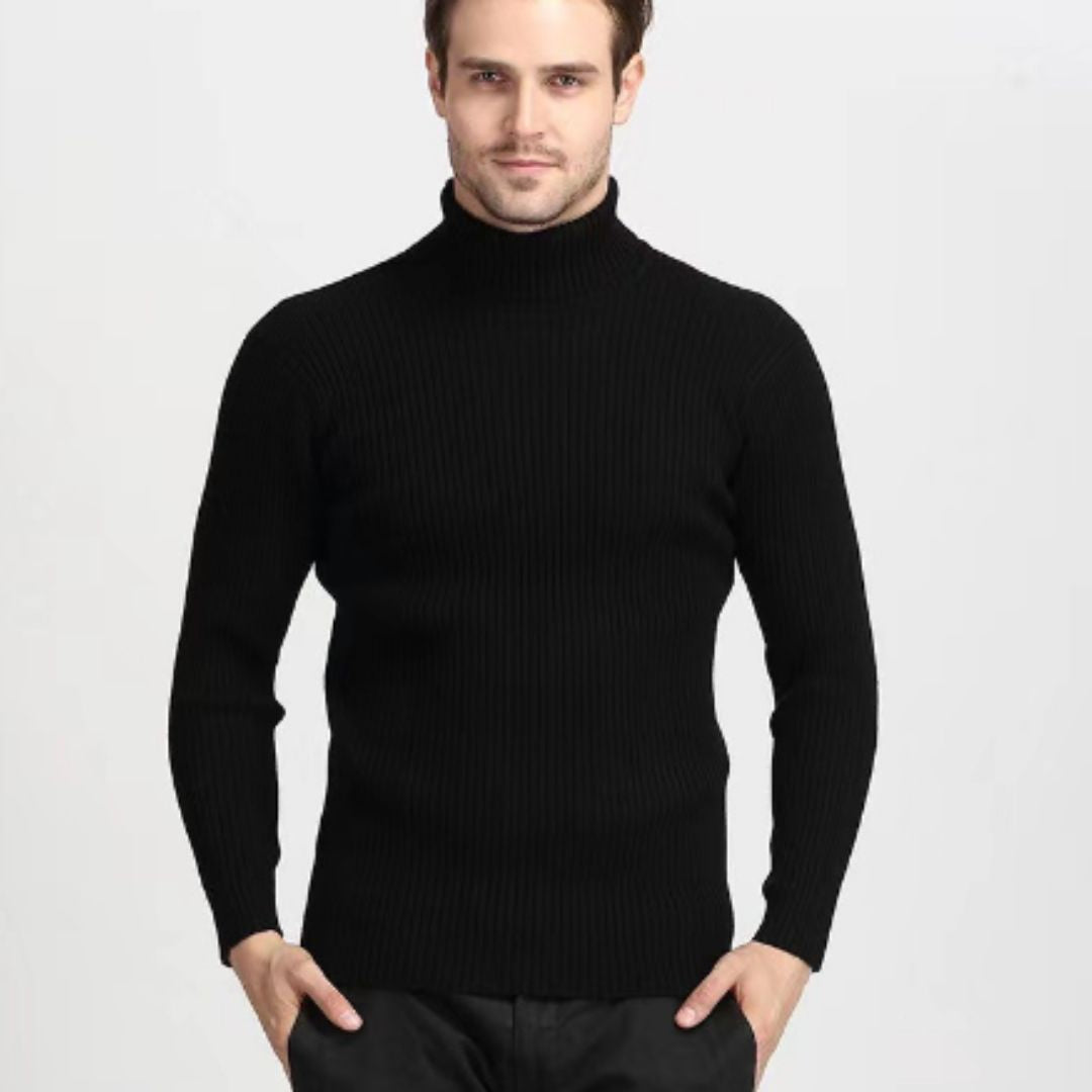 Rollkragenpullover – Slim Fit Strickpullover mit Rollkragen für Herren-Schwarz-M-Chaps Herrenmode