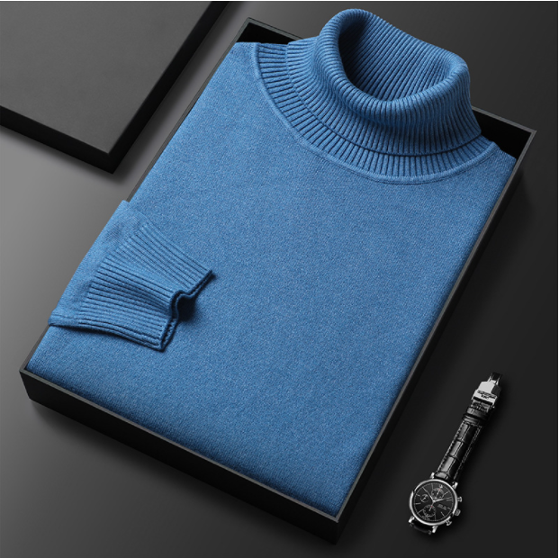 Rollkragenpullover – hochgeschlossen – modisch – Strickpullover – Herrenstrickwaren-Blau-M-Chaps Herrenmode