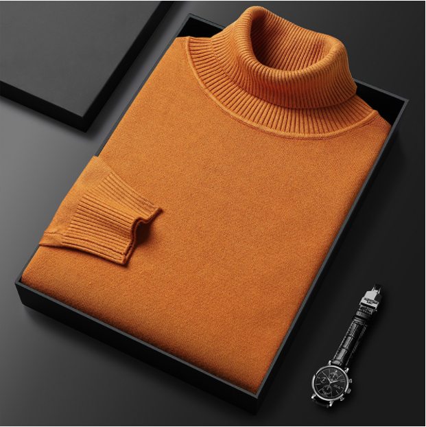 Rollkragenpullover – hochgeschlossen – modisch – Strickpullover – Herrenstrickwaren-Braun-M-Chaps Herrenmode