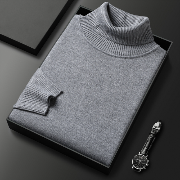Rollkragenpullover – hochgeschlossen – modisch – Strickpullover – Herrenstrickwaren-Dunkelgrau-M-Chaps Herrenmode